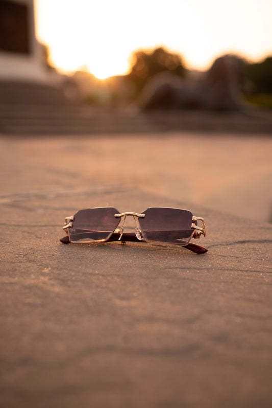 Rimless Brown Rectangular Sunglasses – UV400 | Premium Unisex Eyewear