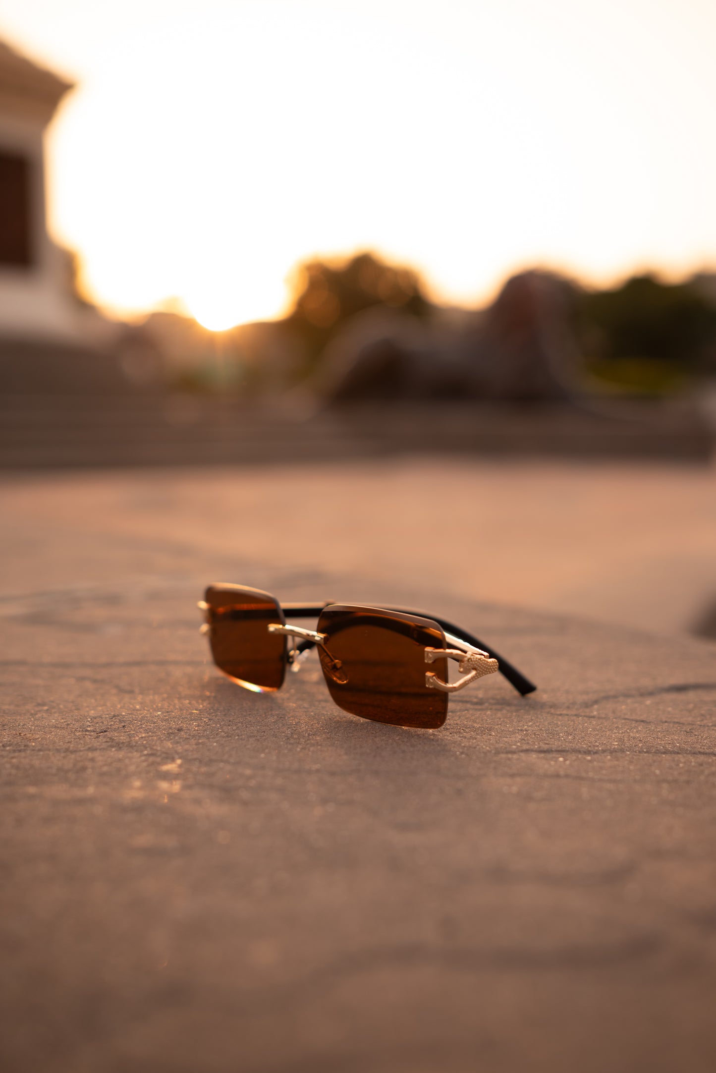 Rimless Brown Rectangular Sunglasses – UV400 | Premium Unisex Eyewear