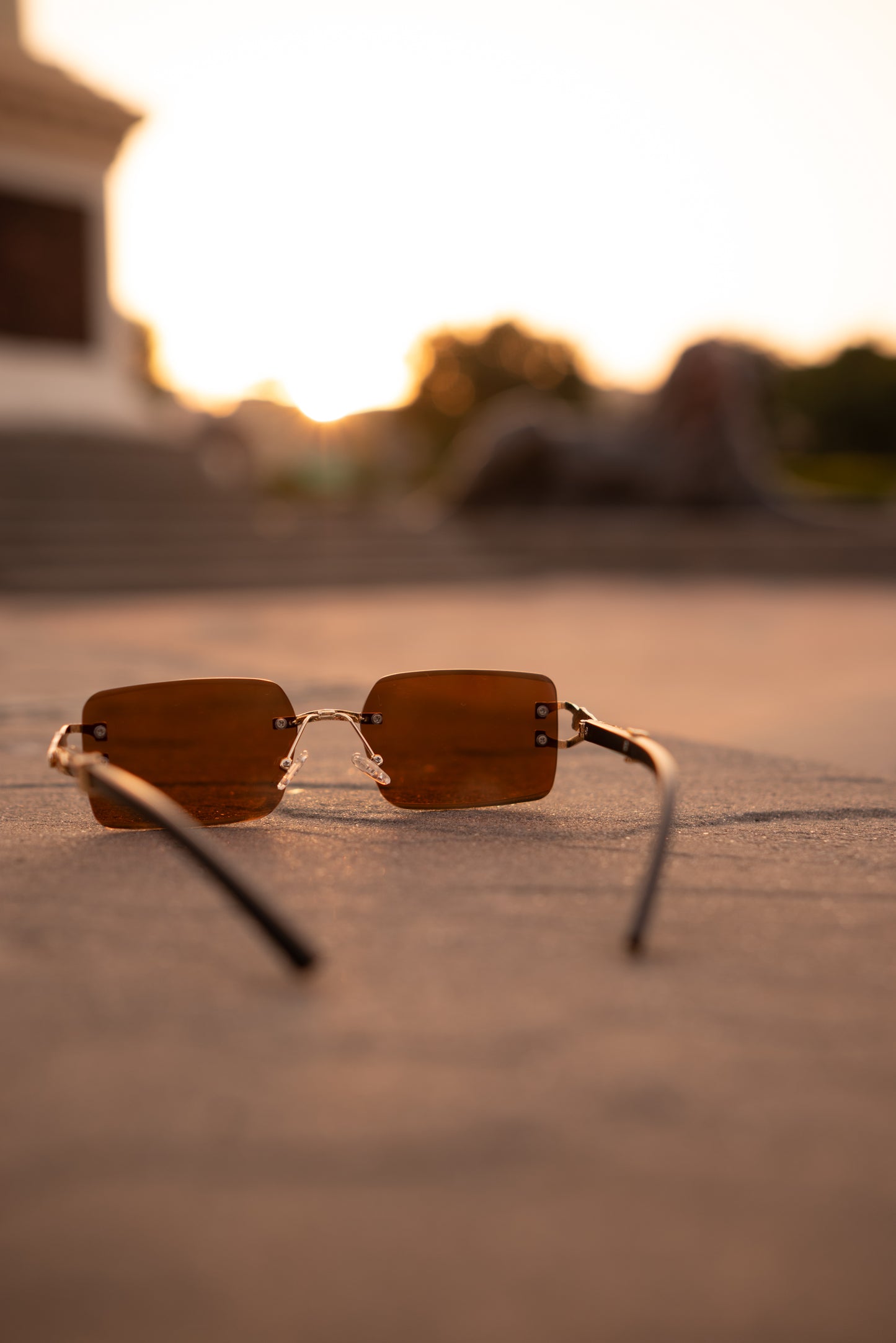 Rimless Brown Rectangular Sunglasses – UV400 | Premium Unisex Eyewear