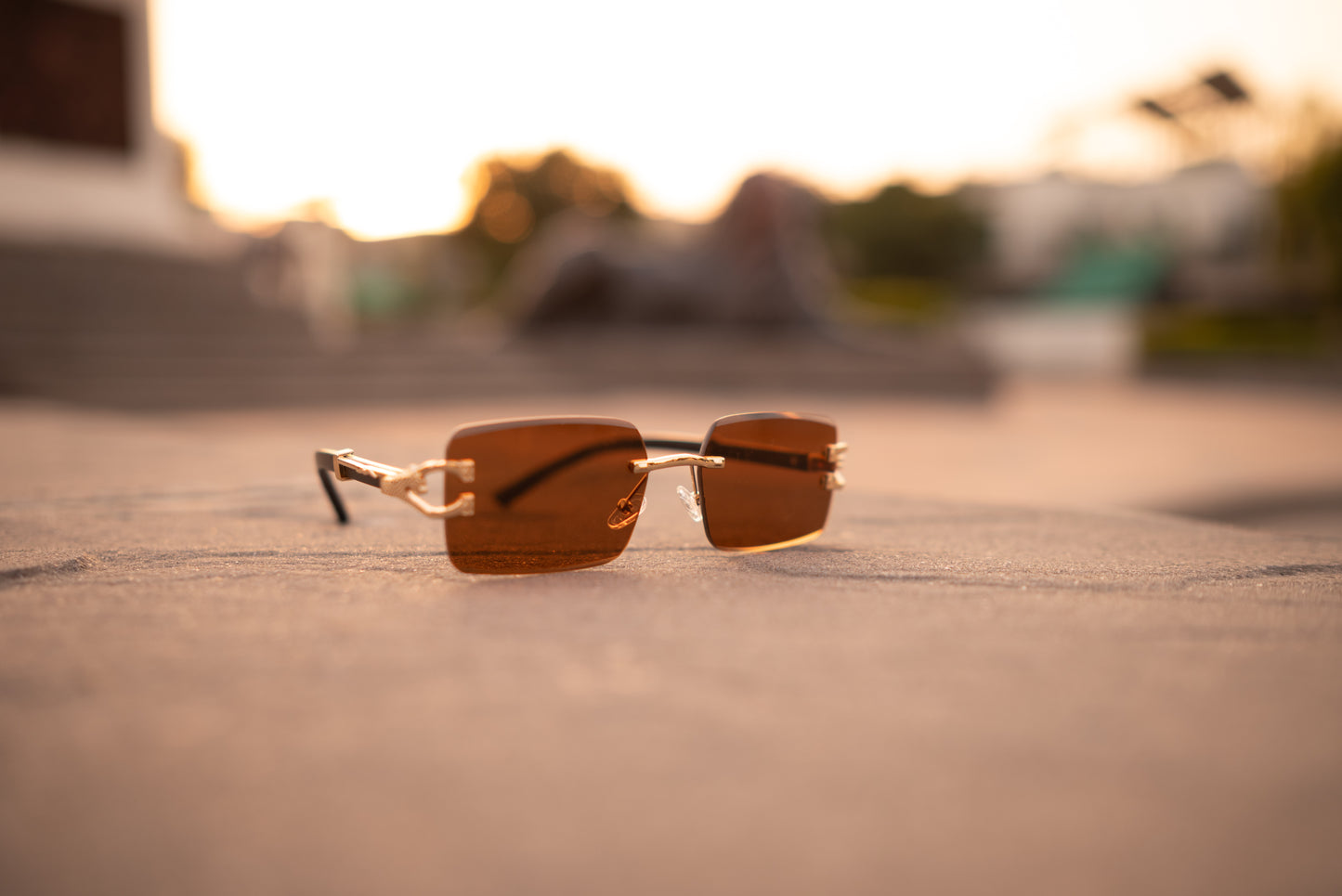 Rimless Brown Rectangular Sunglasses – UV400 | Premium Unisex Eyewear